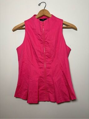 CUE Australia Pink Sleeveless Zip Front Structured Peplum Top Size 10